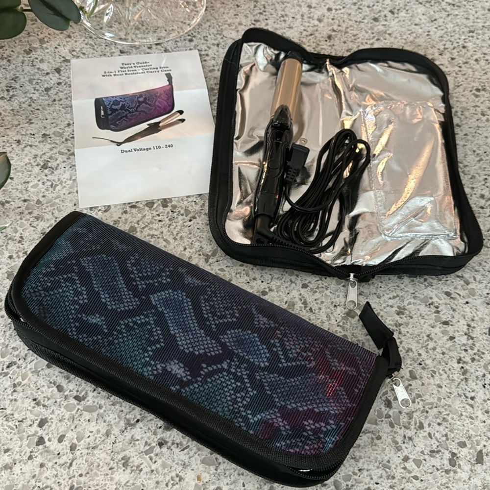 2-in-1 Mini 1” Flat Iron Curling Iron, Dual Voltage for Travel with bag